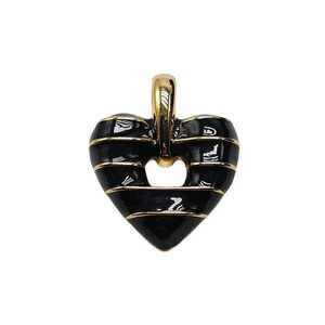 Signed Joan Rivers Black Enamel & Gold Reversible Heart Pendant Vintage